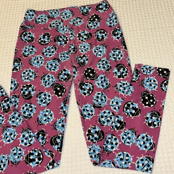LuLaRoe OS One Size LADYBUG Leggings Pink Lilac Blue Black White - Picture 3 of 13